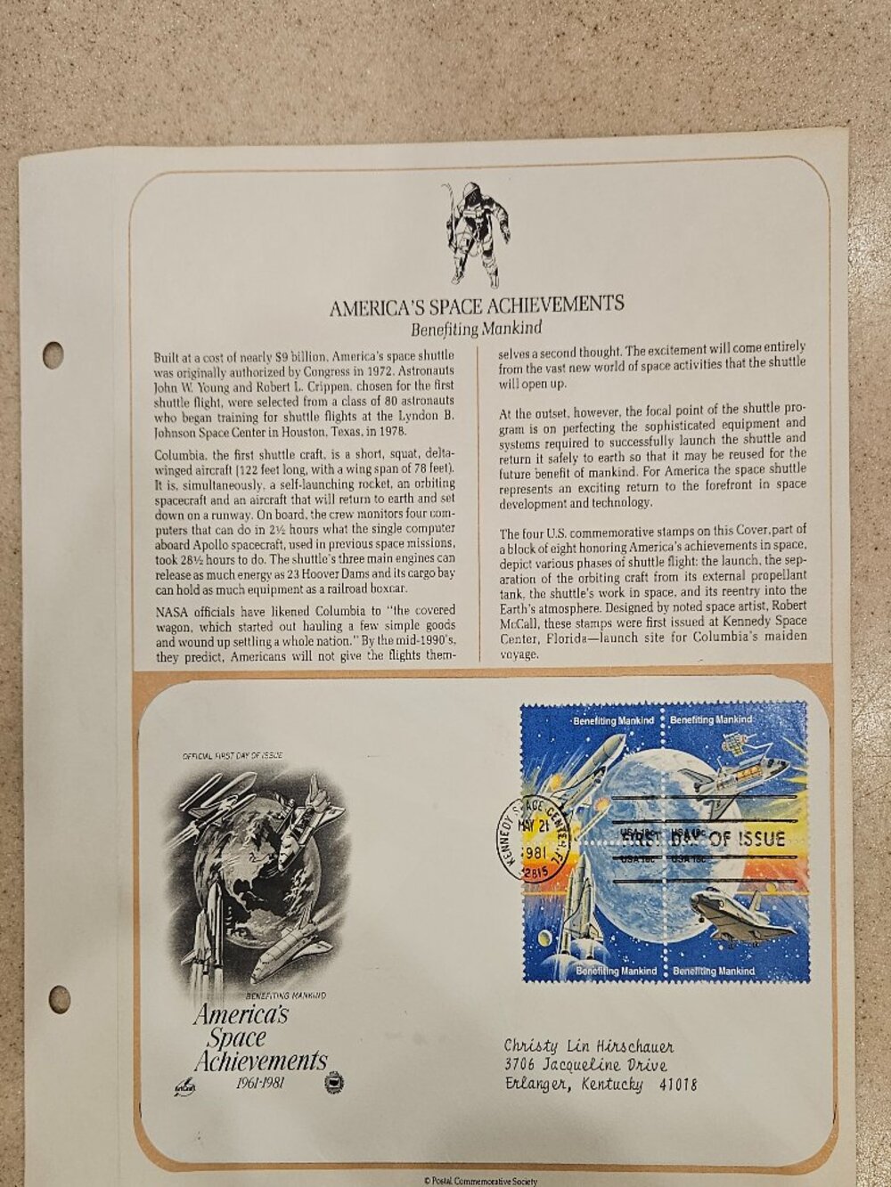 RARE COLLECTIBLE USPS 1ST DAY ISSUE COVER AMERICAS SPACE ACHIEVEMENTS NASA STAMP